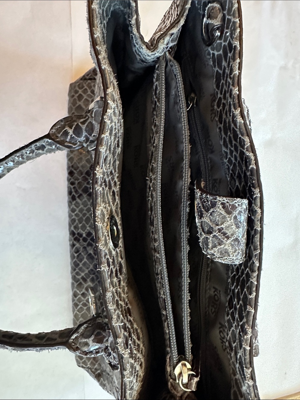 Michael Kors Gray Phyton Embossed Leather Satchel - Picture 9 of 11